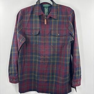 Lauren Ralph Lauren Plaid‎ 100% Wool Full Zip Shirt Jacket Mens Small